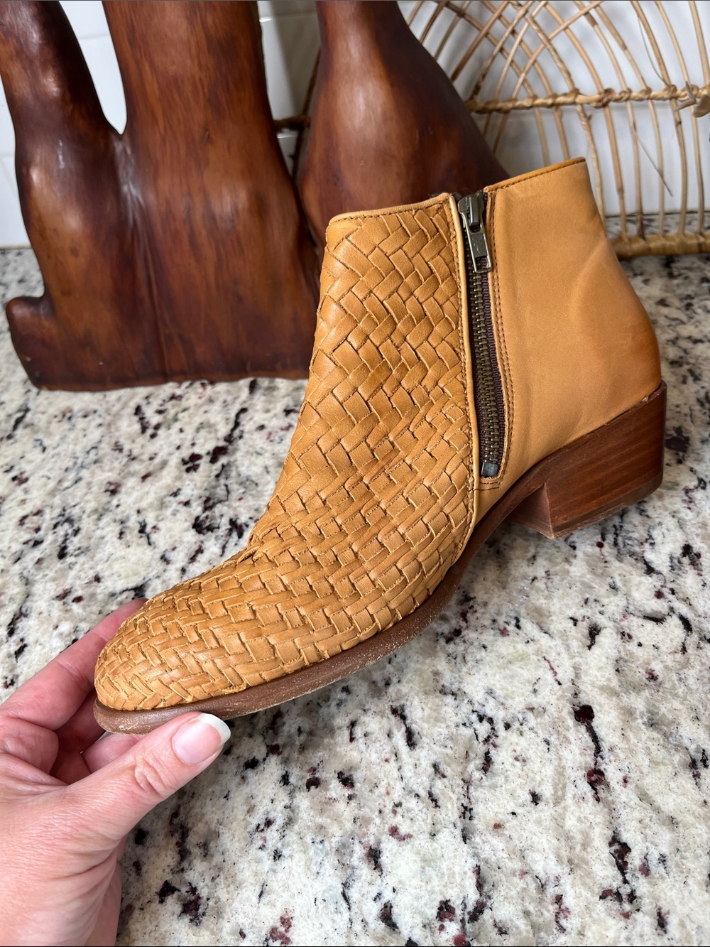Frye Woven Leather Ankle Booties in Tan - Picture 5 of 14